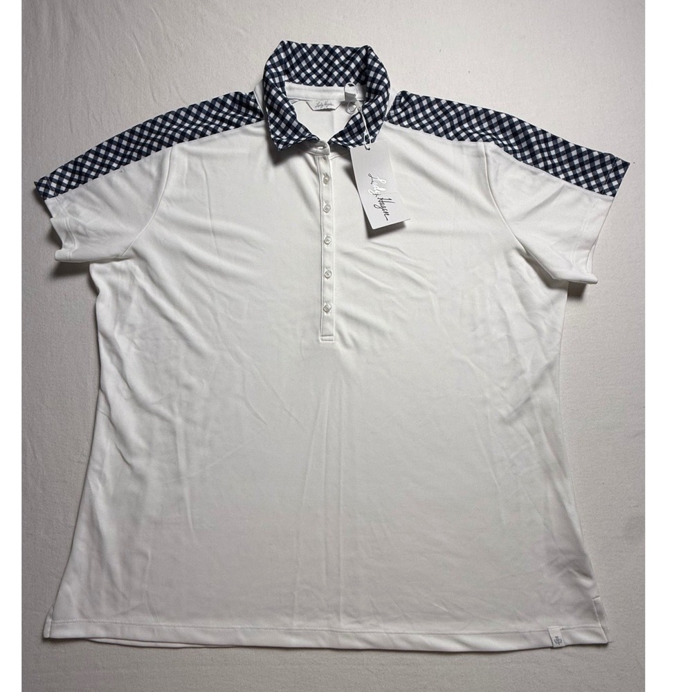 Lady Hagen Desert Getaway Golf Polo Shirt XXL White Navy Gingham WGH11451-2614